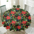 Xmas Poinsettia Pattern Print Waterproof Round Tablecloth