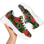 Xmas Poinsettia Pattern Print White Chunky Shoes