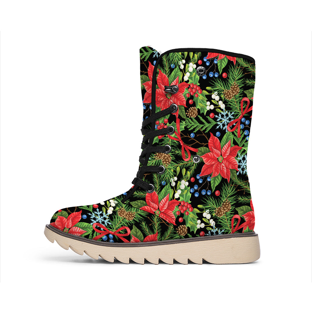 Xmas Poinsettia Pattern Print Winter Boots