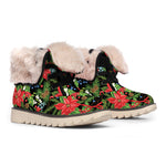 Xmas Poinsettia Pattern Print Winter Boots