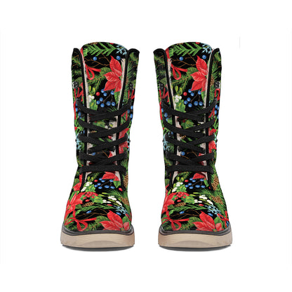 Xmas Poinsettia Pattern Print Winter Boots
