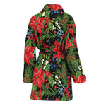Xmas Poinsettia Pattern Print Women's Bathrobe