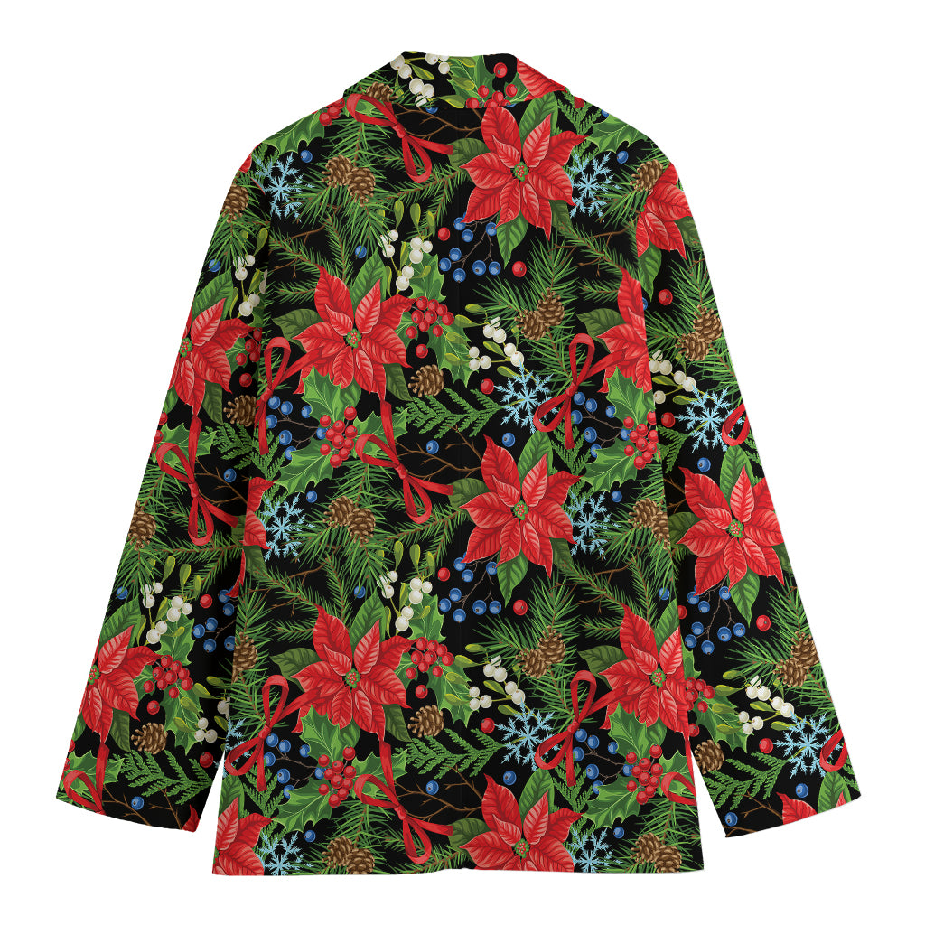 Xmas Poinsettia Pattern Print Women's Blazer