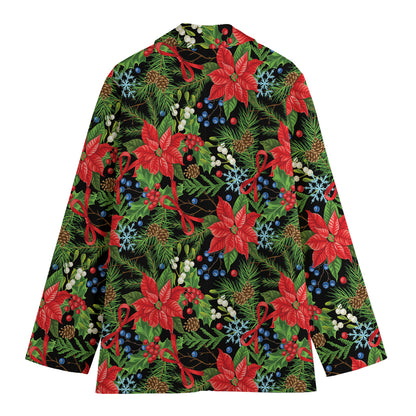 Xmas Poinsettia Pattern Print Women's Blazer