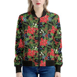 Xmas Poinsettia Pattern Print Women's Bomber Jacket