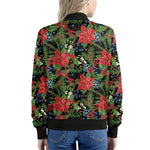 Xmas Poinsettia Pattern Print Women's Bomber Jacket