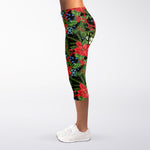 Xmas Poinsettia Pattern Print Women's Capri Leggings