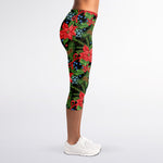 Xmas Poinsettia Pattern Print Women's Capri Leggings