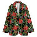 Xmas Poinsettia Pattern Print Women's Cotton Blazer