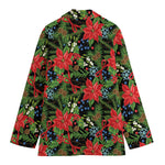 Xmas Poinsettia Pattern Print Women's Cotton Blazer
