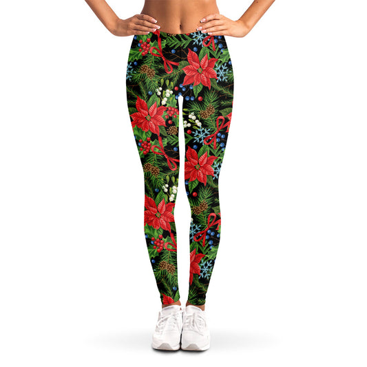Xmas Poinsettia Pattern Print Women's Leggings