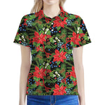 Xmas Poinsettia Pattern Print Women's Polo Shirt