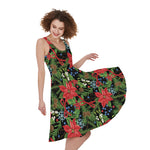 Xmas Poinsettia Pattern Print Women's Sleeveless Dress
