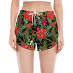 Xmas Poinsettia Pattern Print Women's Split Running Shorts