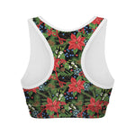 Xmas Poinsettia Pattern Print Women's Sports Bra