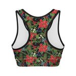 Xmas Poinsettia Pattern Print Women's Sports Bra