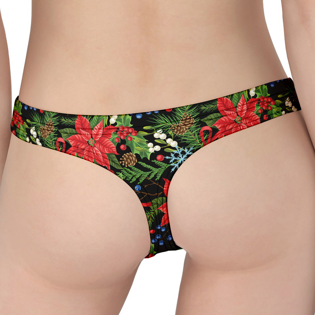 Xmas Poinsettia Pattern Print Women's Thong