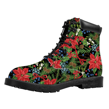Xmas Poinsettia Pattern Print Work Boots