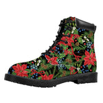 Xmas Poinsettia Pattern Print Work Boots