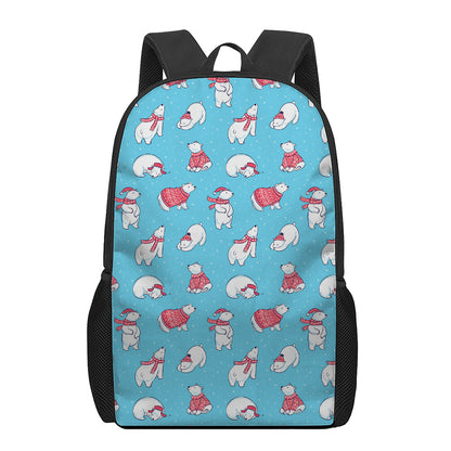 Xmas Polar Bear Pattern Print 17 Inch Backpack