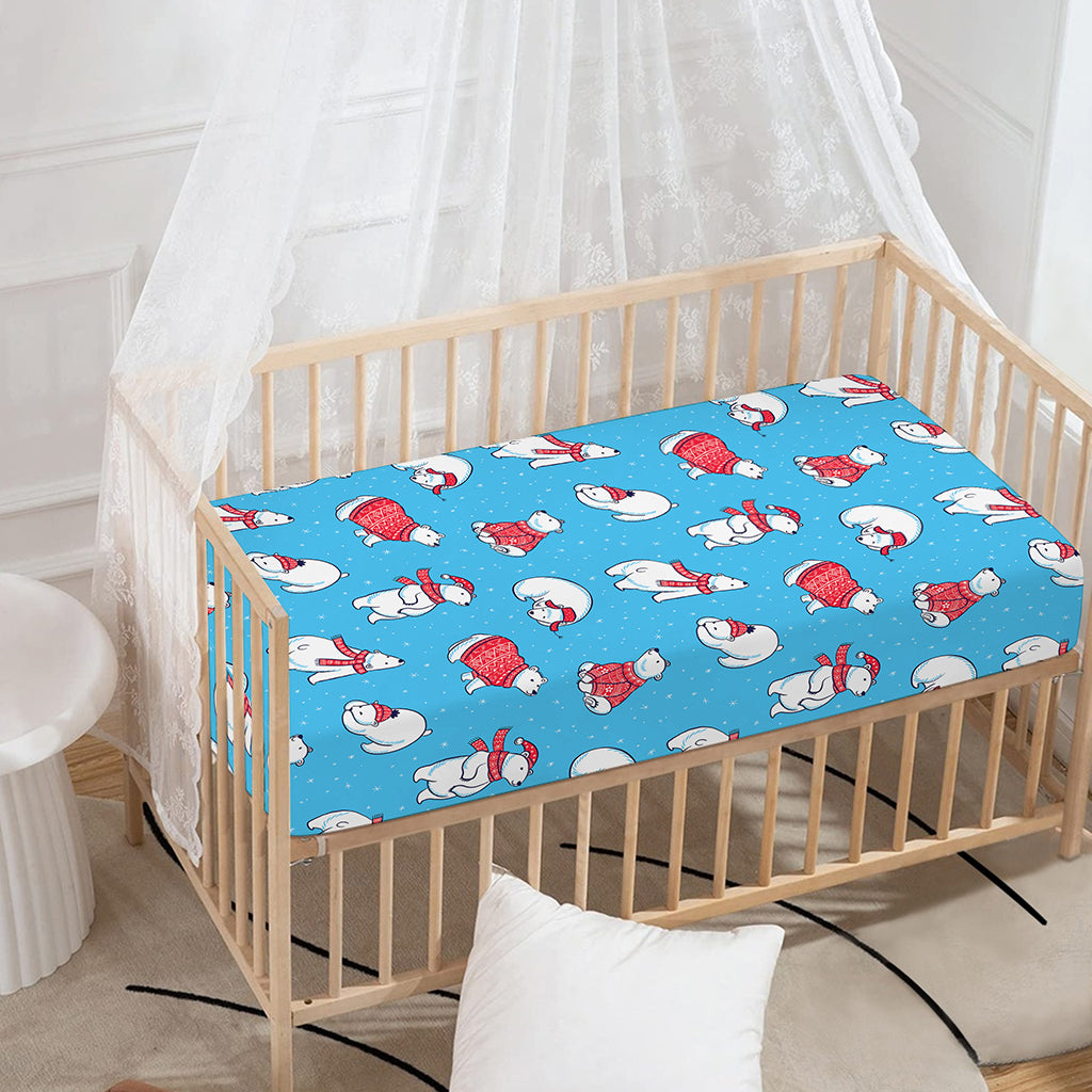 Xmas Polar Bear Pattern Print Baby Crib Sheet