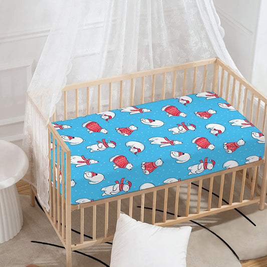 Xmas Polar Bear Pattern Print Baby Crib Sheet