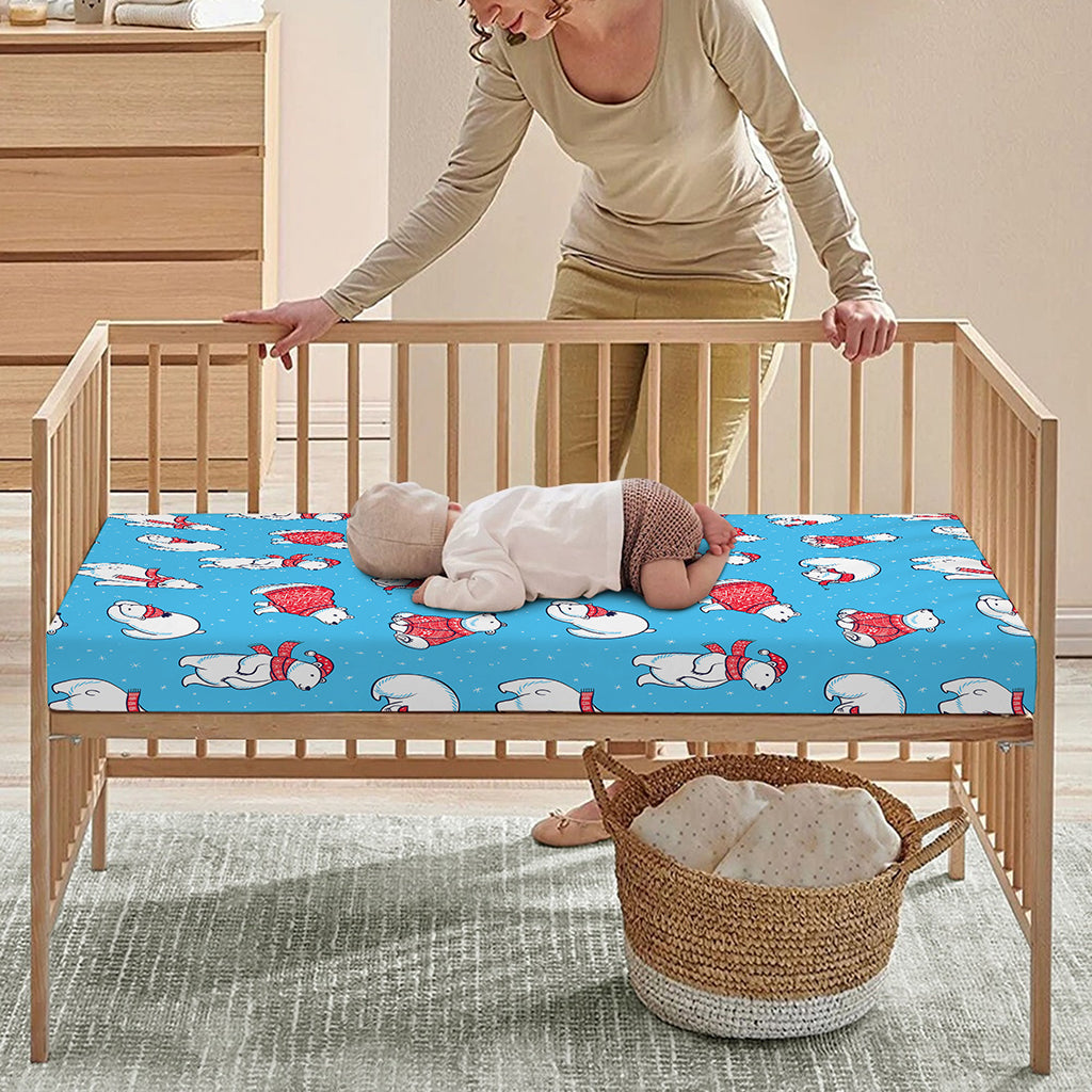 Xmas Polar Bear Pattern Print Baby Crib Sheet