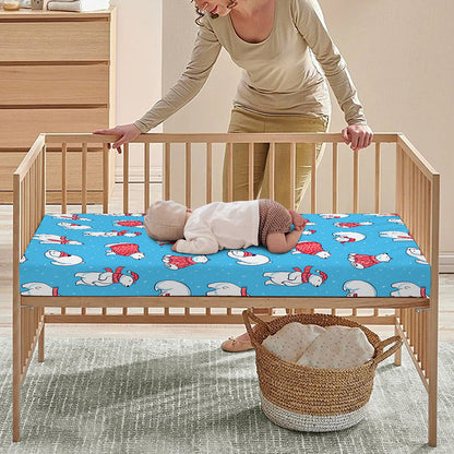 Xmas Polar Bear Pattern Print Baby Crib Sheet