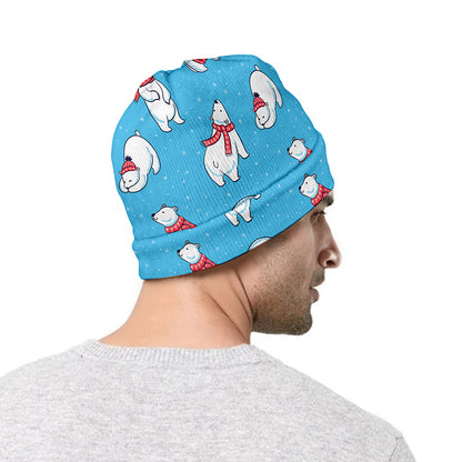 Xmas Polar Bear Pattern Print Beanie