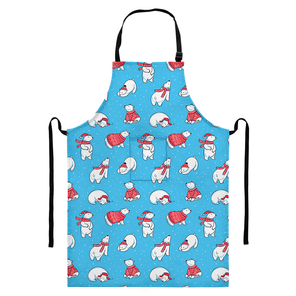 Xmas Polar Bear Pattern Print Bib Apron With Pocket