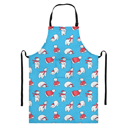 Xmas Polar Bear Pattern Print Bib Apron With Pocket