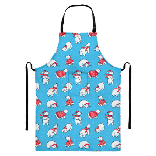 Xmas Polar Bear Pattern Print Bib Apron With Pocket