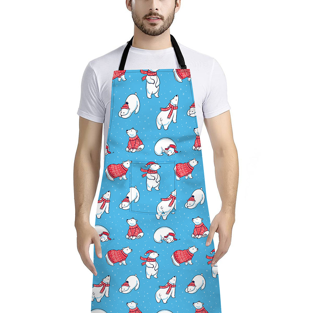 Xmas Polar Bear Pattern Print Bib Apron With Pocket