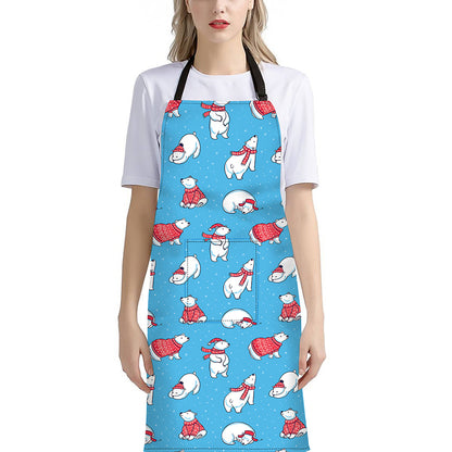 Xmas Polar Bear Pattern Print Bib Apron With Pocket