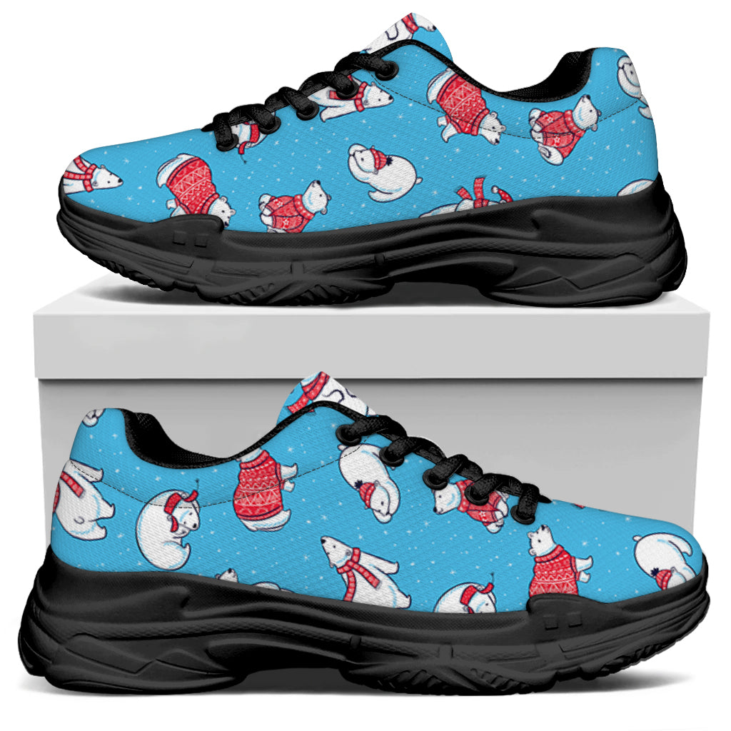Xmas Polar Bear Pattern Print Black Chunky Shoes