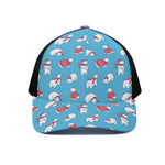 Xmas Polar Bear Pattern Print Black Mesh Trucker Cap