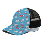 Xmas Polar Bear Pattern Print Black Mesh Trucker Cap