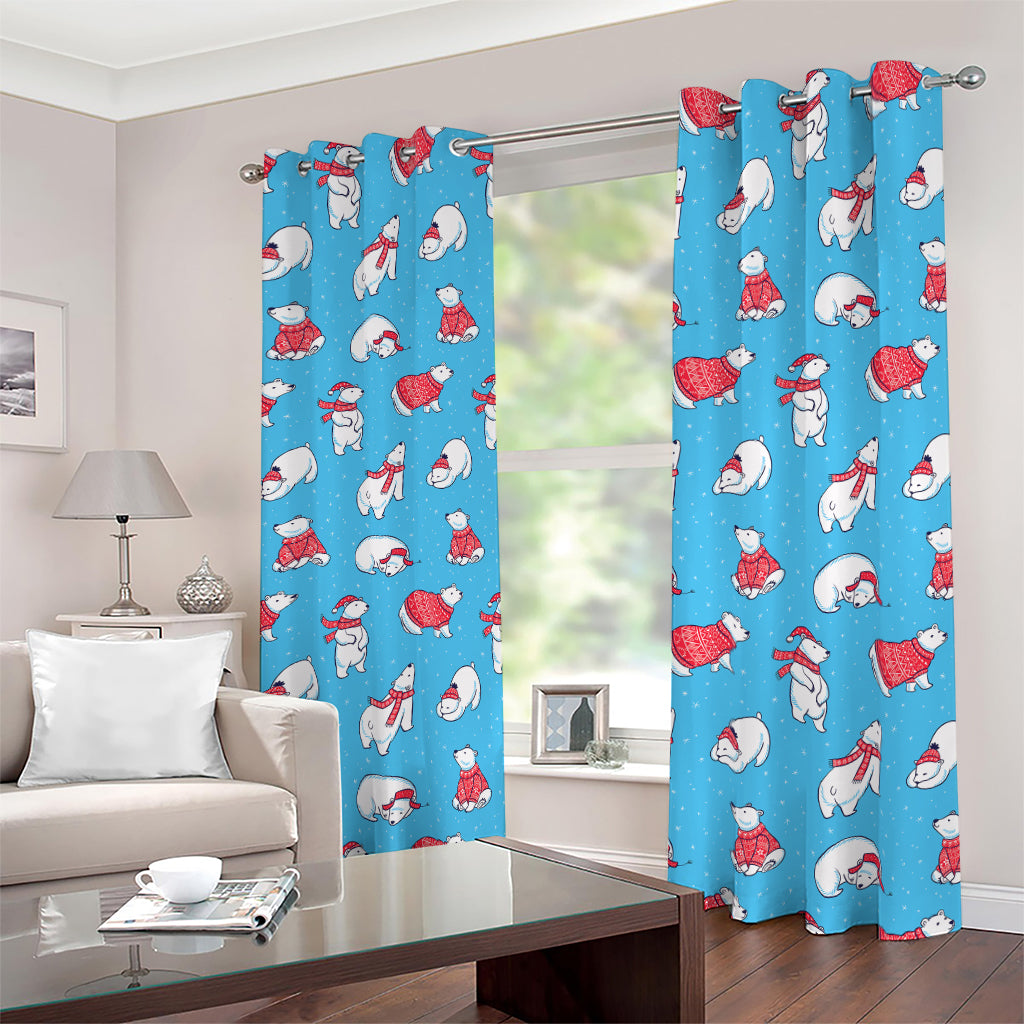 Xmas Polar Bear Pattern Print Blackout Grommet Curtains