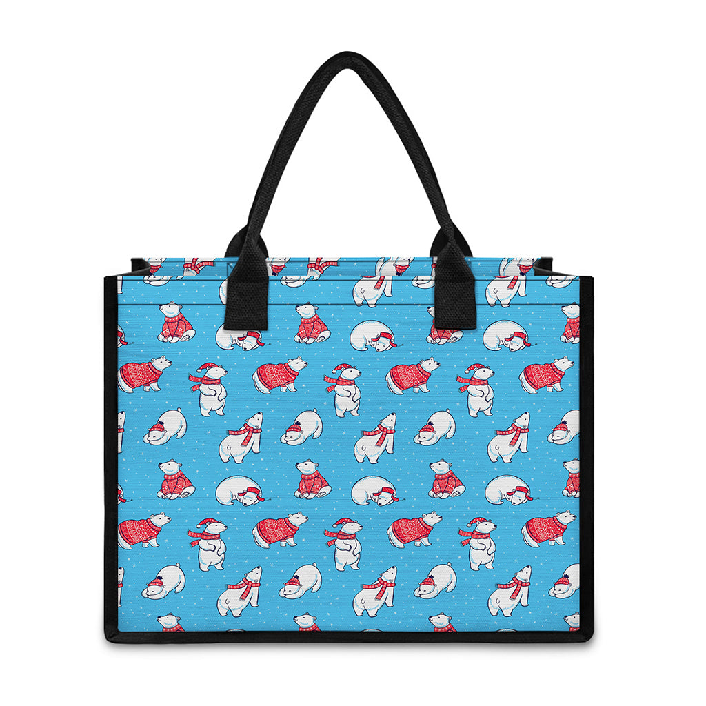 Xmas Polar Bear Pattern Print Canvas Tote Bag