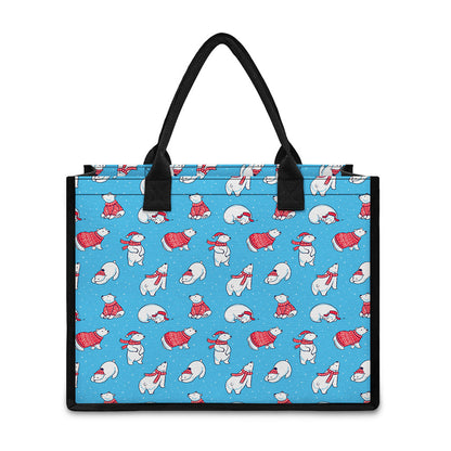 Xmas Polar Bear Pattern Print Canvas Tote Bag