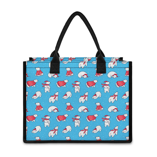 Xmas Polar Bear Pattern Print Canvas Tote Bag