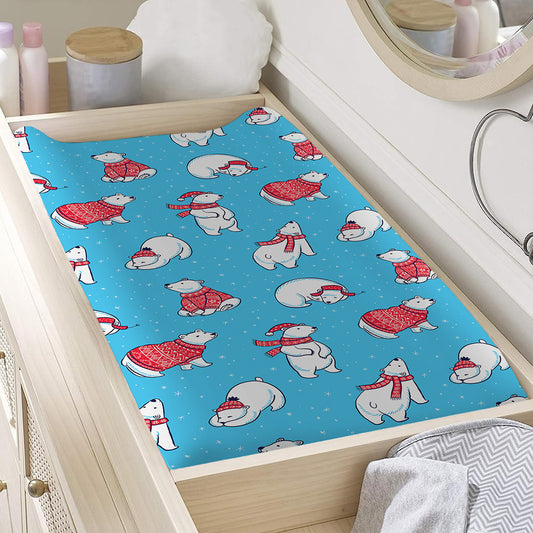 Xmas Polar Bear Pattern Print Changing Pad Cover