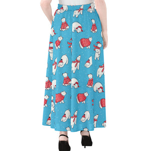 Xmas Polar Bear Pattern Print Chiffon Maxi Skirt