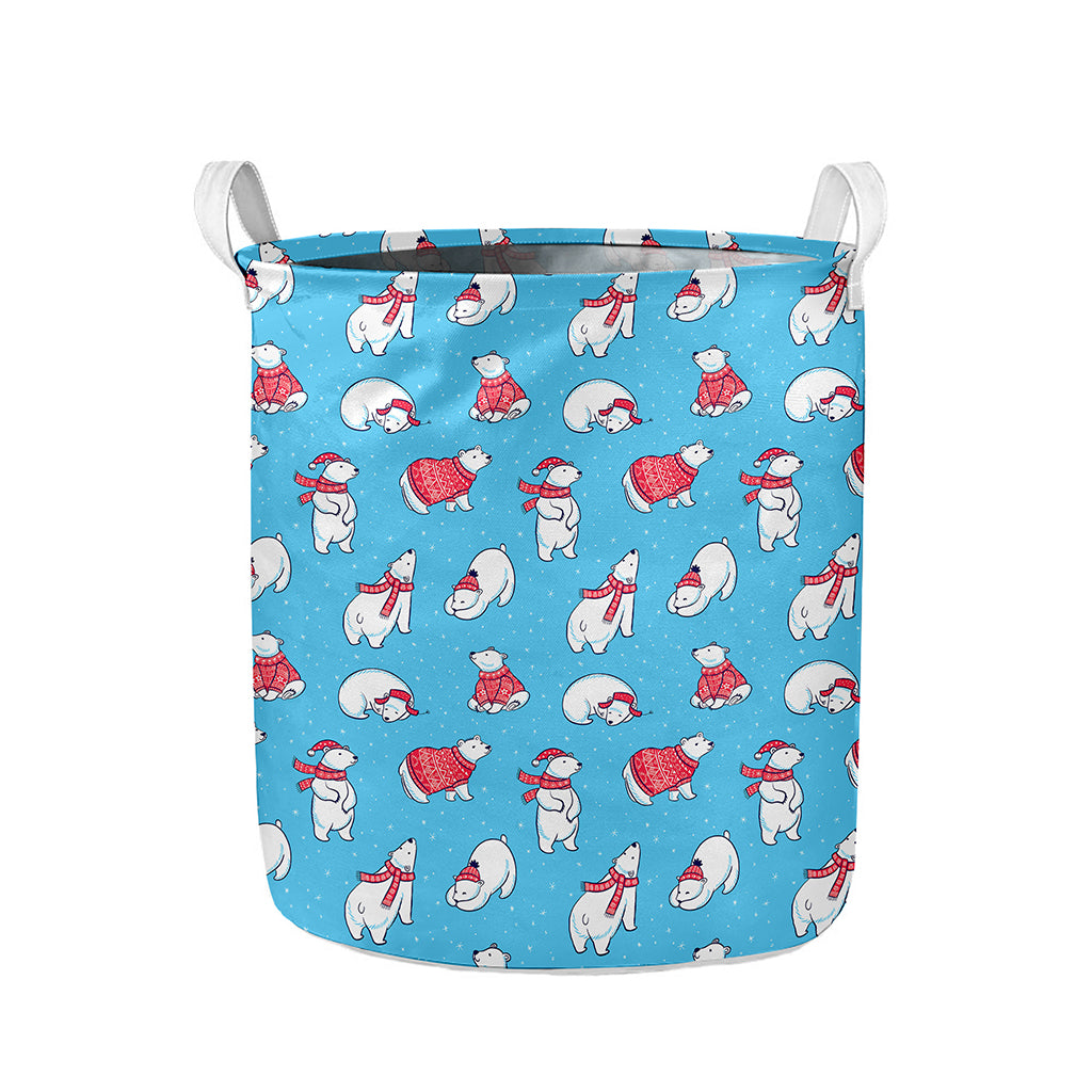 Xmas Polar Bear Pattern Print Collapsible Laundry Basket