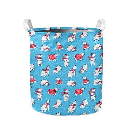 Xmas Polar Bear Pattern Print Collapsible Laundry Basket