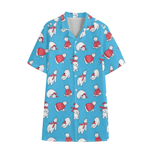 Xmas Polar Bear Pattern Print Cotton Hawaiian Shirt