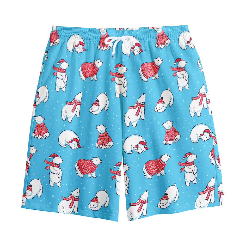 Xmas Polar Bear Pattern Print Cotton Shorts