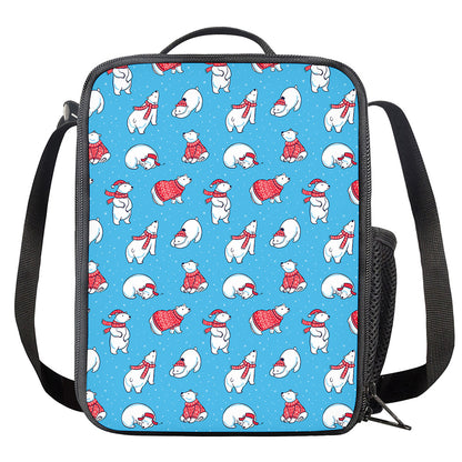 Xmas Polar Bear Pattern Print Crossbody Lunch Bag
