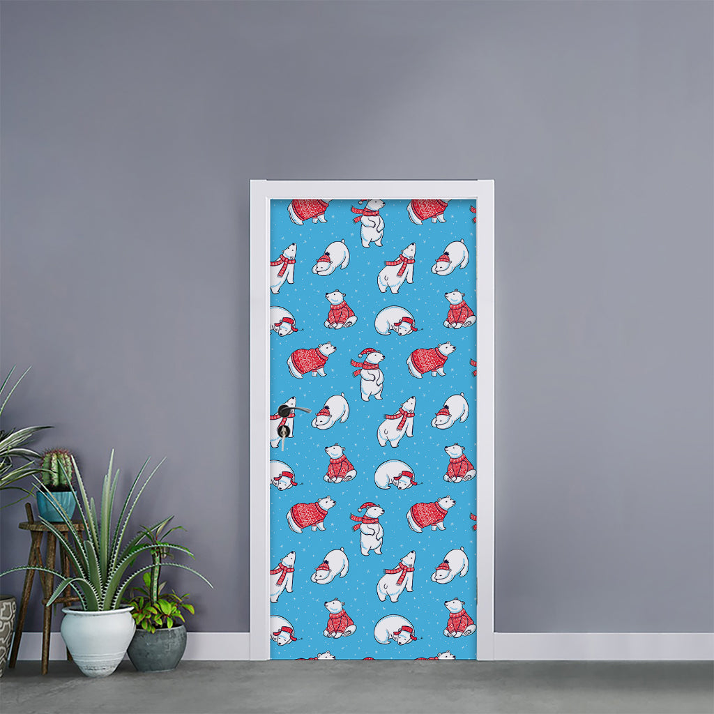 Xmas Polar Bear Pattern Print Door Sticker