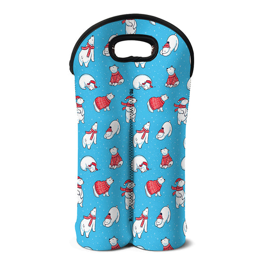 Xmas Polar Bear Pattern Print Double Neoprene Wine Tote